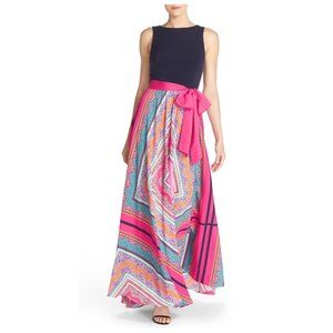 Eliza J Scarf Sleeveless Maxi Dress w/ Pink Belt sz 8p
